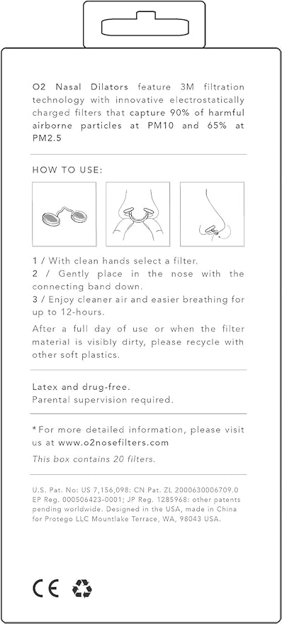 O2 Nose Filters with 3M Filtration - Nasal Screens for Allergies, Dust & Smoke - Drug-Free & Latex-Free Nose Filters - Invisible Allergy Protection (Medium x 20)