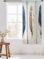 Sheer Curtains 72 Inches Long, Farmhouse Feather Semi Sheer Curtains Light Filtering Window Treatment, Watercolor Vintage Wooden Grain Privacy Voile Drapes for Living Room Bedroom 52x72 Inch