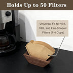 Coffee Filter Holder Magnetic, Solid Walnut Wood Coffee Filter Storage Organizer for Coffee Station, Holds Up to 50 V60-Style Cone Paper Filters, Side Mount for Espresso Machine or Fridge