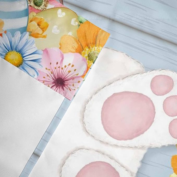 Easter Curtain Valances for Windows, Kitchen Valance Window Treatment, Spring Watercolor Bunny Eggs Flower Wood Grain Blue Light Filtering Block Curtains for Bathroom/Bedroom/Living Room 42'' x 18''