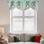 Green Easter Tie Up Valance Curtains for Windows, Kitchen Curtains Window Shades, Spring Cartoon Bunny Colorful Eggs Wood Grain Light Filtering Roman Curtain Valances for Bedroom/Bathroom/Cafe 42"x18"