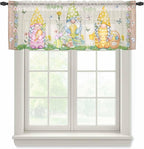 Easter Sheer Valances for Windows 54"x18", Light Filtering Kitchen Curtains Valance, Rustic Gnomes Duck Floral Colorful Eggs Wooden Grain Rod Pocket Chiffon Curtains for Living Room Bedroom Cafe