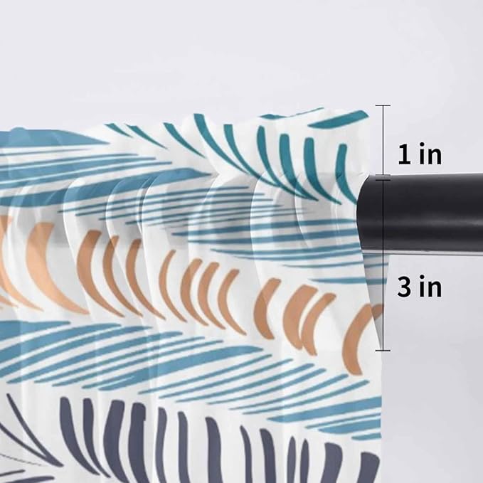 Abstract Stripes Sheer Valance Curtains, Brown Blue Gradient Wavy Lines Leaf Texture Light Filtering Kitchen Valances Rod Pocket Voile Curtain Window Treatment for Bedroom/Living Room/Basement 42Wx12L