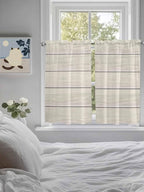 Vintage Country Wooden Board Window Valance Curtains, Gradient Wood Grain Line Light Filtering Kitchen Valance with 3-inch Rod Pocket for Living Room Bathroom Bedroom,2 Panel,27.5x45In