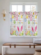 Happy Easter Tier Curtains 45 Inches Long, Spring Watercolor Bunny Eggs Flower Grey Plaid Window Treatment Curtain Drapes, Window Half Privacy Curtains for Bedroom Bathroom, 42"x45", 2 Panels