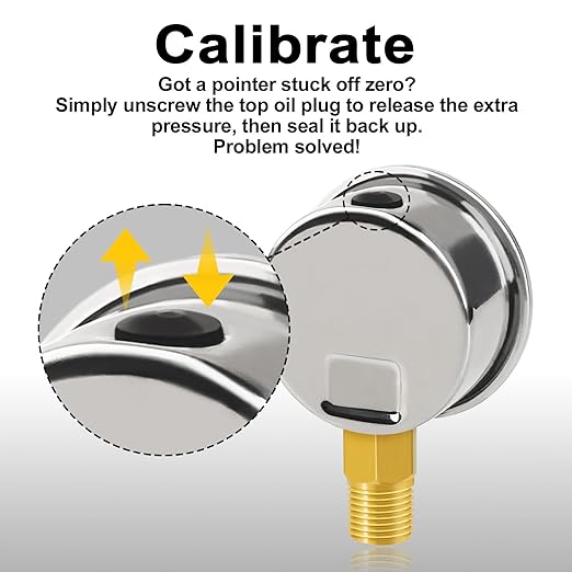 0-150 PSI Pressure Gauge, Liquid-Filled, 2-Inch, Stainless Steel Case, Brass Internals, 1/4" NPT Bottom Mount, Pressure Gauge for Air Compressor, RV Regulator, and Industrial Use