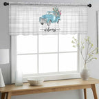 Welcome Sheer Valance Curtains, Summer Car with Cactus Succulents Grey Wood Grain Light Filtering Kitchen Valances Rod Pocket Voile Curtain Window Treatment for Bedroom/Living Room/Basement 42Wx12L