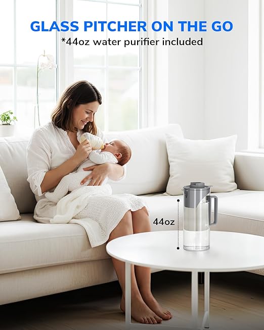 Ecoviva Mate 3 Countertop Reverse Osmosis Water Filter, 8-Stage RO Water Filtration System with 44oz Water Pitcher Smart Auto-Filling, 3:1 Pure to Drain, NSF Certified Tabletop Purifier, Blue