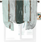 Tie Up Curtains for Windows, Blue Teal Adjustable Balloon Nature Linen Textured Kitchen Curtain, Vintage Wooden Retro Art Farmhouse Barns Tie Up Blackout Curtains for Bedroom, 52 x 63 Inches