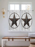 Vintage Farm Western Star Window Valance Curtains, White Wood Grain Light Filtering Kitchen Valance with 3-inch Rod Pocket for Living Room Bathroom Bedroom,2 Panel,52x45In