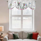 Spring Tie Up Valance Curtains for Windows, Kitchen Curtains Window Shades, Bicycles Botanical Rose Leaves Butterfly Wood Grain Light Filtering Roman Curtain Valances for Bedroom/Bathroom/Cafe 42"x18"