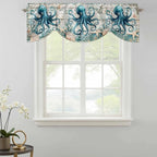 Sea Octopus Ocean Starfish Tie Up Valance Curtains,Nautical Anchor Vintage Wood Grain Kitchen Light Filtering Window Treatments with 3-inch Rod Pocket for Living Room,Bedroom,42x18In