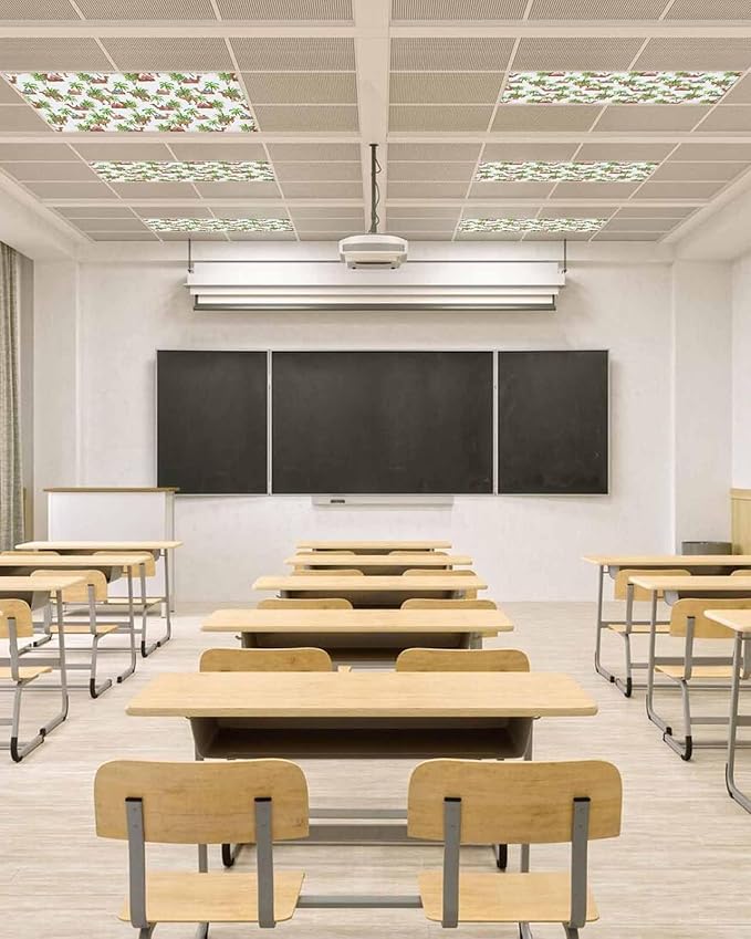 Fluorescent Light Covers for Ceiling Lights Deserts Camels Magnetic Light Filters 3 Pack 4x2 ft Southwest Date Trees Ceiling Lights Cover for Classroom Office School Home Drop Lamp Decor