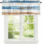 Vintage Blue Valances for Windows, Brown Wood Grain Mottled Texture Abstract Art Kitchen Valance Light Filtering Rod Pocket Short Curtains for Kitchen Bathroom, 1 Panel, 60"x14"