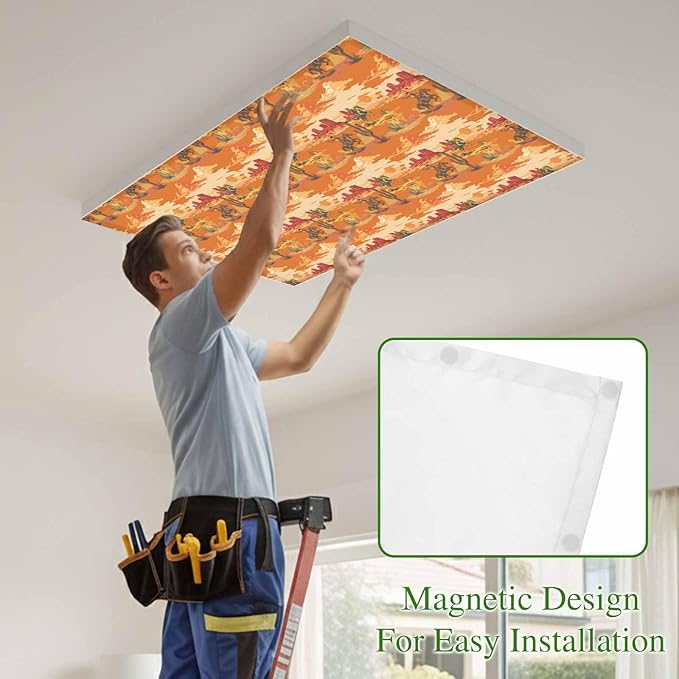 Tropical Plant Cactus Fluorescent Light Covers 4 Pack Western Cowboy Horse Sunset Deserts Orange Magnetic Fluorescent Ceiling Lights Filters for Office Classroom Home Drop Ceiling 4x2 Feet