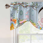 Easter Tie Up Valance Curtains for Windows, Kitchen Curtains Window Shades, Spring Watercolor Bunny Eggs Flower Wood Grain Blue Light Filtering Roman Curtain Valances for Bedroom/Bathroom/Cafe 54"x18"