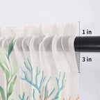 Summer Beach Sheer Valance Curtains, Ocean Colorful Coral Shell Seaweed Starfish Linen Light Filtering Kitchen Valances Rod Pocket Voile Curtain Treatment for Bedroom/Living Room/Basement 60Wx18L