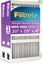 Filtrete 20x25x4 AC Furnace Air Filter, MPR 1550, MERV 12, Fits Honeywell & AprilAire Space-Gard, CERTIFIED Asthma & Allergy Friendly, Electrostatic Filter, 2-Pack (Actual Size 19.88x24.63x4.31 in)