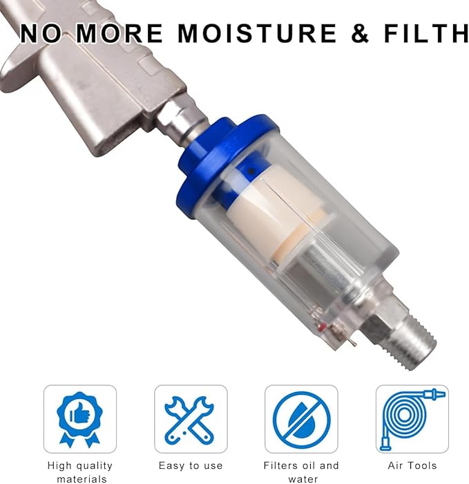 2 PCS Water Oil Separator Filter, 1/4" NPT Inlet and Outlet Airbrush Filter Air Compressor Fittings, Mini in-Line Air Filters Water Oil Separator for Pneumatic Tool