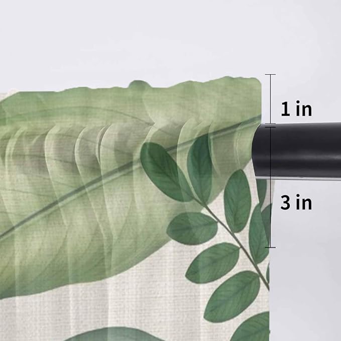Summer Palm Leaf Sheer Valance Curtains, Green Tropical Plants Nature Leaves Linen Light Filtering Kitchen Valances Rod Pocket Voile Curtain Window Treatment for Bedroom/Living Room/Basement 42Wx18L