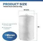 70333 Dust Collector Bag, fit for POWERTEC DC-1512, Vacuum & Dust Collector Bags, Compatible with JET, Grizzly, Shop Fox, Wen, Harbor Freight, 21" x 31", 1 Micron Filter
