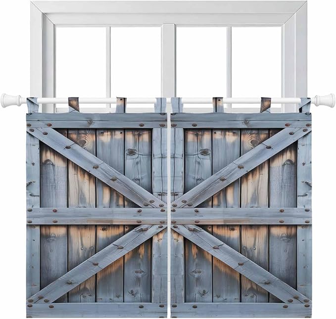 Farmhouse Wood Grain Bedroom Curtains 63 Inch Length, Window Curtains Tab Top, Vintage Country Barn Gate Textured Light Filtering Window Treatments Drapes 42"x63" 2 Panel