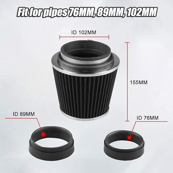 RYANSTAR Universal Clamp-on Air Intake Filter,3 In /3.5 In /4 In Three different Sizes, Round Tapered High Performance, Washable, Replacement Air Filter, For cars and motorcycles (black)