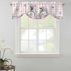 Spring Tie Up Valance Curtains for Windows, Kitchen Curtains Window Shades, Bicycles Leaves Butterfly Flowers Pink Buffalo Plaid Light Filtering Curtain Valances for Bedroom/Bathroom/Cafe 42"x18"