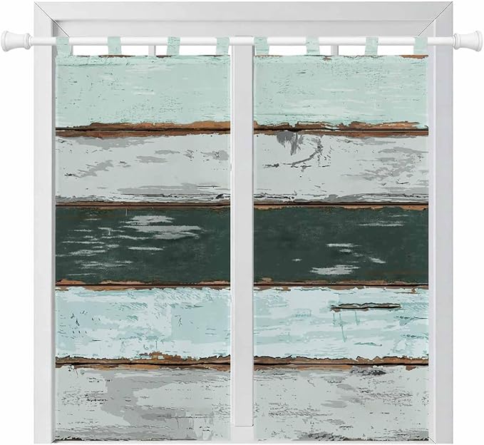 Blue Teal Living Room Curtains 84 Inch Length, Window Curtains Tab Top, Vintage Wooden Retro Art Farmhouse Barns Light Filtering Window Treatments Drapes 42"x84" 2 Panel