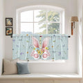 Easter Kitchen Tier Curtains 36 Inch Long 2 Panel Set,Rod Pocket Half Window Curtains Over Sink,Spring Rabbits Ears Feet Flowers Wooden Grain Light Filtering Short Drapes Cafe 27.5"W x 36"L
