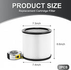 2 Pack Replacement Cartridge Filter for Shop Vac 90304 90350 90333, Compatible with Type U X W 9030400 9035000 9034000, Fit 5 Gallon Up Wet/Dry Vacuum Cleaners, Washable & Reusable (2 pack)