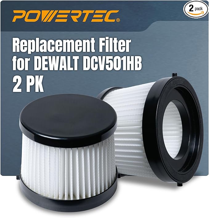 POWERTEC DCV5011H HEPA Filters for DeWalt DCV501HB 20V Cordless Handheld Vacuum 2 Pack, Cartridge Filter for DeWalt Vacuums (75122-P2)