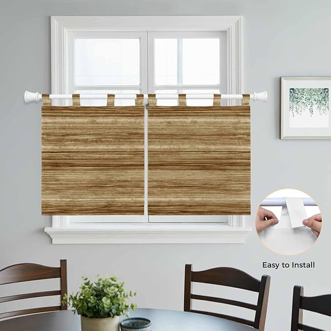 Vintage Western Kitchen Curtains 36 Inch Length, Small Window Curtains Tab Top, Rustic Farmhouse Wooden Grain Barn Door Light Filtering Short Window Treatments Tier Drapes 27.5"x36" 2 Panel