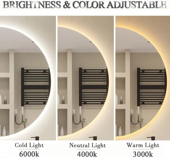 LTSRLL Frameless Illuminated LED Bathroom Wall Mirror with Touch, Demister Pad and Dimmable Lights & 3 Colors for Makeup Shaving and Bath Vanity IP44(Backlight,70cm/27.5in)