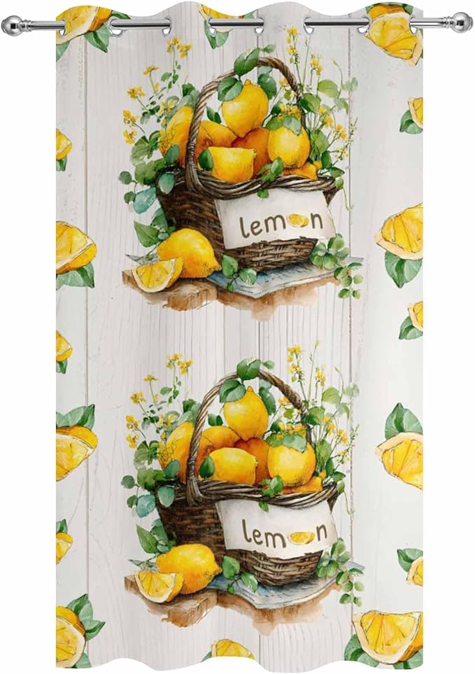 Lemon Outdoor Curtains for Patio Lemons Baskets Summer Tropical Plant Wood Waterproof Outside Curtains with Grommet Top Weatherproof Curtain for Cabana Pergola Gazebo, 1 Panel, 54" W x 95" L
