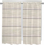 Vintage Country Wooden Board Window Valance Curtains, Gradient Wood Grain Line Light Filtering Kitchen Valance with 3-inch Rod Pocket for Living Room Bathroom Bedroom,2 Panel,42x63In