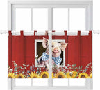 Pig Sunflowers Kitchen Curtains 36 Inch Length, Small Window Curtains Tab Top, Eucalyptus Leaves Floral Bees Red Barn Light Filtering Short Window Treatments Tier Drapes 27.5"x36" 2 Panel