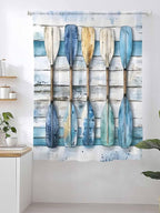 Sheer Curtains 72 Inches Long, Lake Paddle Striped Semi Sheer Curtains Light Filtering Window Treatment, Watercolor Vintage Wood Grain Privacy Voile Drapes for Living Room Bedroom 52x72 Inch