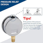 SENCTRL 0-1000 Psi Glycerin Liquid Filled Pressure Gauge, 2.5" Dial Size, 1/4" NPT Lower Mount, Stainless Steel Case, for Air Gas Water Oil Hydraulic Pressure Test