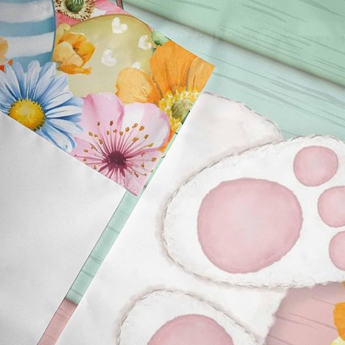 Easter Curtain Valances for Windows, Kitchen Valance Window Treatment, Spring Colorful Bunny Eggs Flower Wood Grain Light Filtering Block Curtains for Bathroom/Bedroom/Living Room 60'' x 18''