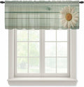 Daisy Flower Sheer Valances for Windows 42"x12", Light Filtering Kitchen Curtains Valance, Modern Art Floral Farmhouse Teal Wooden Grain Rod Pocket Chiffon Curtains for Living Room Bedroom Cafe