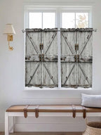 Vintage Gate Kitchen Curtains 45 Inches length, Farmhouse Wooden Grain Shabby Chic Door Window Treatment Curtain Drapes, Lightweight Window Panels for Living Room Bedroom, 52"x45", 2 Panels