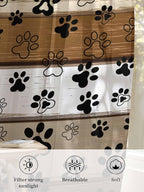 Sheer Curtains 96 Inches Long, Brown Beige Farmhouse Semi Sheer Curtains Light Filtering Window Treatment, Black Dog Paw Vintage Wooden Privacy Voile Drapes for Living Room Bedroom 52x96 Inch