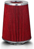 RED 3.5" 89 mm Inlet Truck Air Cone Replacement Performance Washable Clamp-On Dry Air Filter (8" Tall)