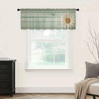 Daisy Flower Sheer Valances for Windows 54"x18", Light Filtering Kitchen Curtains Valance, Modern Art Floral Farmhouse Teal Wooden Grain Rod Pocket Chiffon Curtains for Living Room Bedroom Cafe