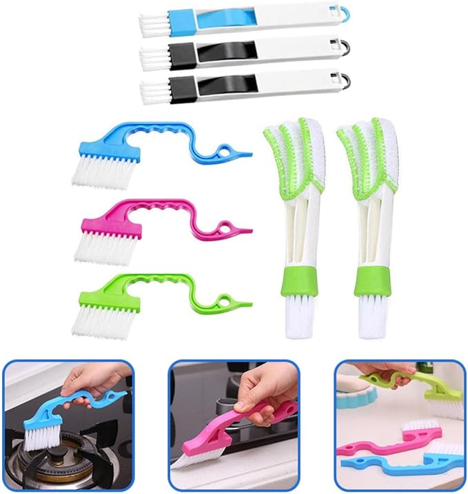 8pcs Window Groove Cleaning Brush Set, Wet and Dry Use Scrubber Brushes for Window Slots and Tracks, Multi-Functional Dust Removal Tools for Home Cleaning