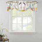 Easter Tie Up Valance Curtains for Windows, Kitchen Curtains Window Shades, Spring Farmhouse Watercolor Bunny Eggs Wood Grain Light Filtering Roman Curtain Valances for Bedroom/Bathroom/Cafe 54"x18"