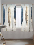 Sheer Curtains 72 Inches Long, Farmhouse Feather Semi Sheer Curtains Light Filtering Window Treatment, Watercolor Vintage Wooden Grain Privacy Voile Drapes for Living Room Bedroom 52x72 Inch