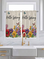 Spring Flowers Kitchen Curtains 45 Inches length, Farmhouse Vintage Country Colorful Floral Window Treatment Curtain Drapes, Lightweight Window Panels for Living Room Bedroom, 52"x45", 2 Panels