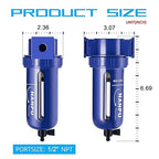 NANPU 1/2" NPT Compressed Air Filter, Zinc Alloy, 5 Micron Brass Element, Quick Release Bowl, Manual Drain, for Air Compressor ＆ Pneumatic Tools